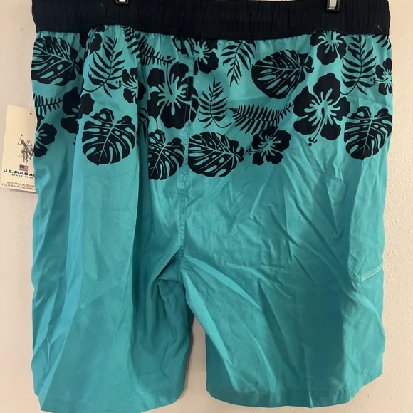 U.S. Polo Assn Mens Size XL Teal Leaf Swim Suit Trunks With Pocket NWT - Picture 5 of 7